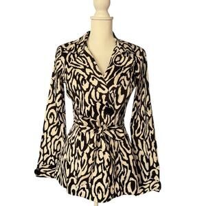 Wrapper Black and White Zebra Print Trench Coat Size Medium